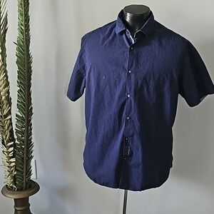 Cactus Man Navy Blue and White Polka Dot Short Sleeve Button Down